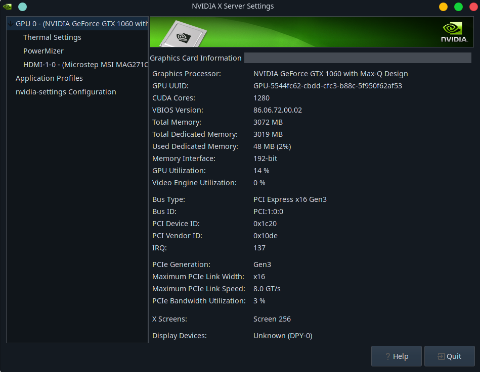 NVIDIA X Server Settings has several options missing Graphics