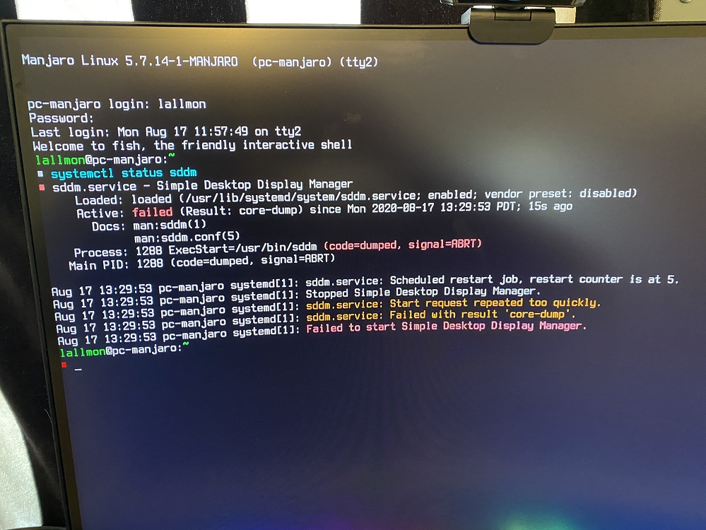 Failed to start Simple Desktop Display Manager Support Manjaro