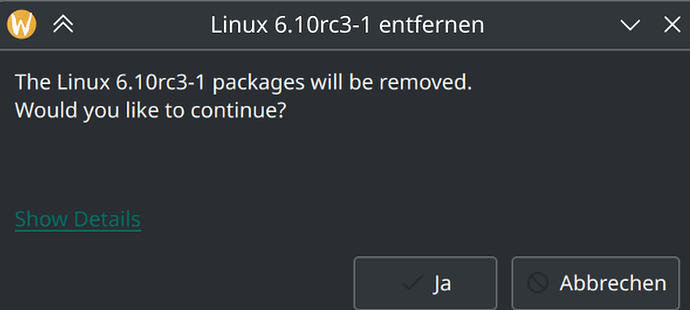 "removing Kernel" dialog