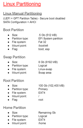 Linux Manual Partitioning