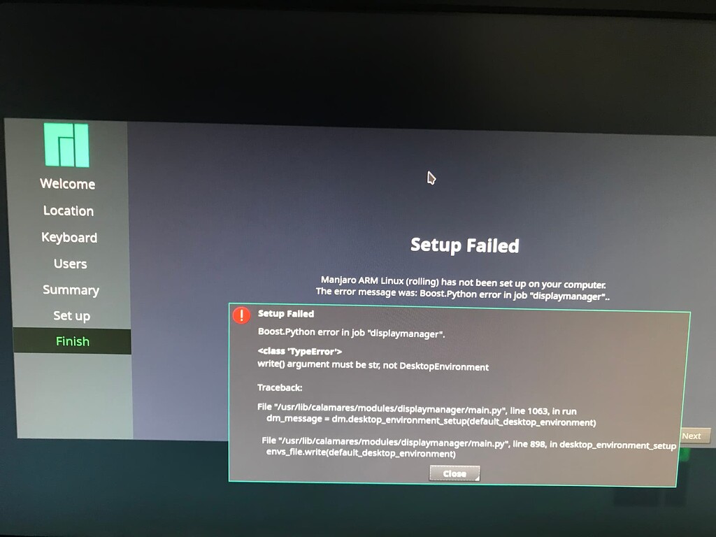 Manjaro Sway setup failed for Raspberry Pi 4B, any idea why this is