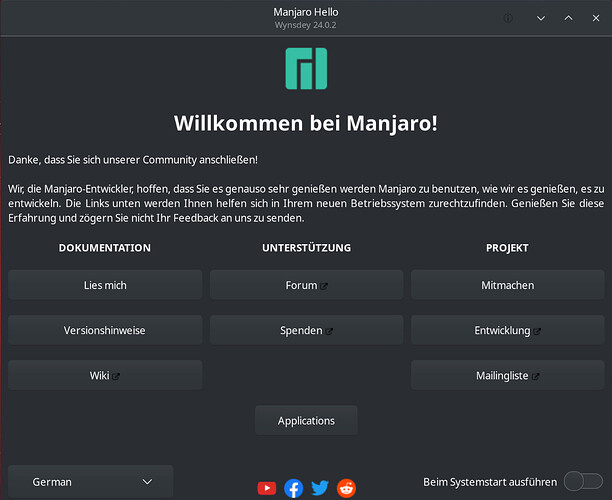 Manjaro Hello->"Applications"