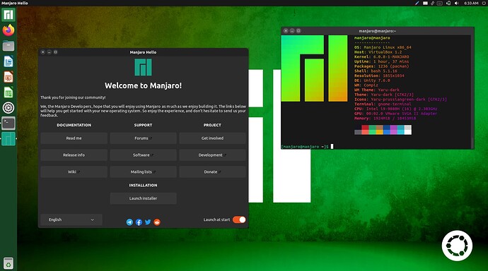 screenshot with neofetch and Manjaro Hello