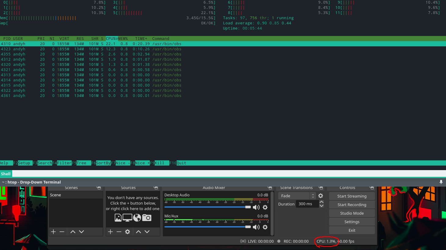 OBS Studio: Questions About CPU Usage and Nvidia Frame Buffer Capture  (NVFBC) - Software & Applications - Manjaro Linux Forum