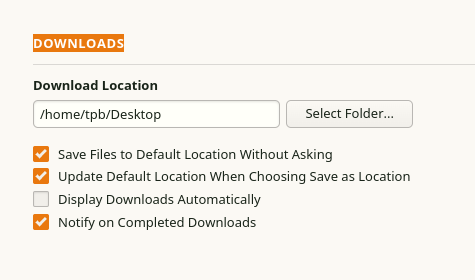 Default download location
