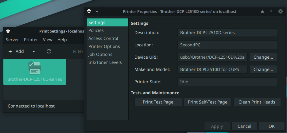 Brother DCP-L2512L Driver installed, printer detected, print sent -> doesn't print - - Manjaro Linux Forum