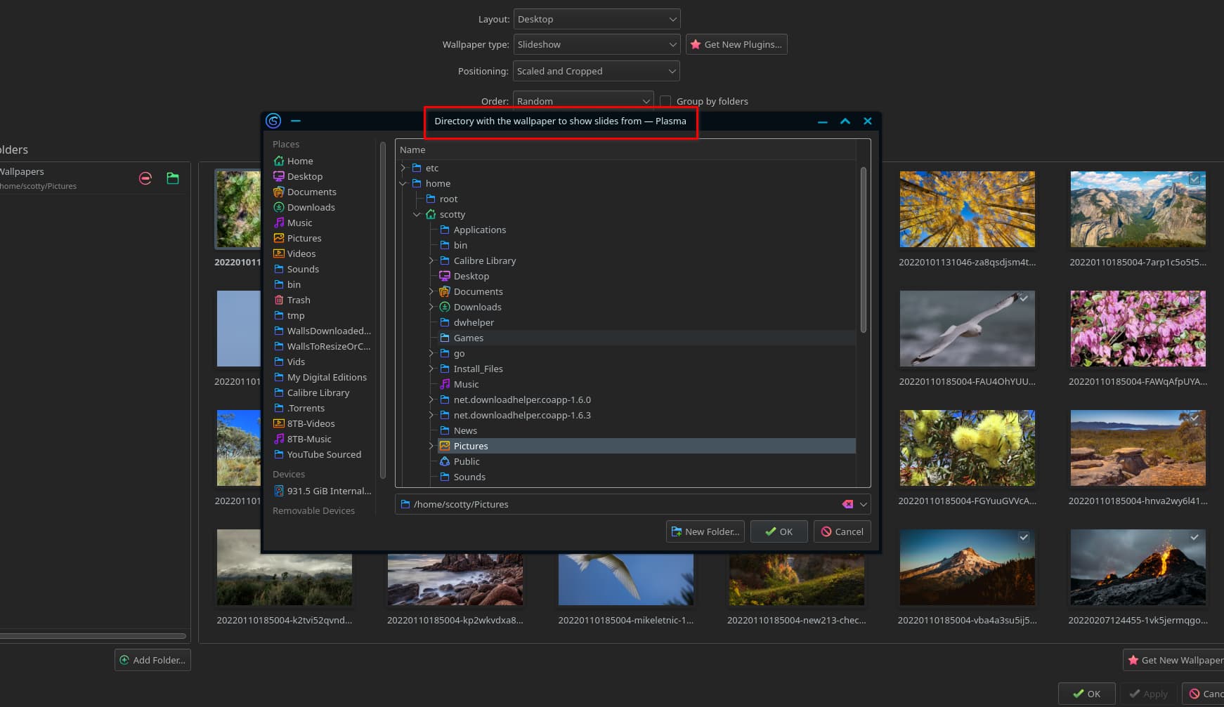 Unable to add new directory to slideshow wallpaper setting - Kde Plasma -  Manjaro Linux Forum
