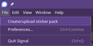 Menu location of the stiker-creator's "Create / upload sticker pack" button