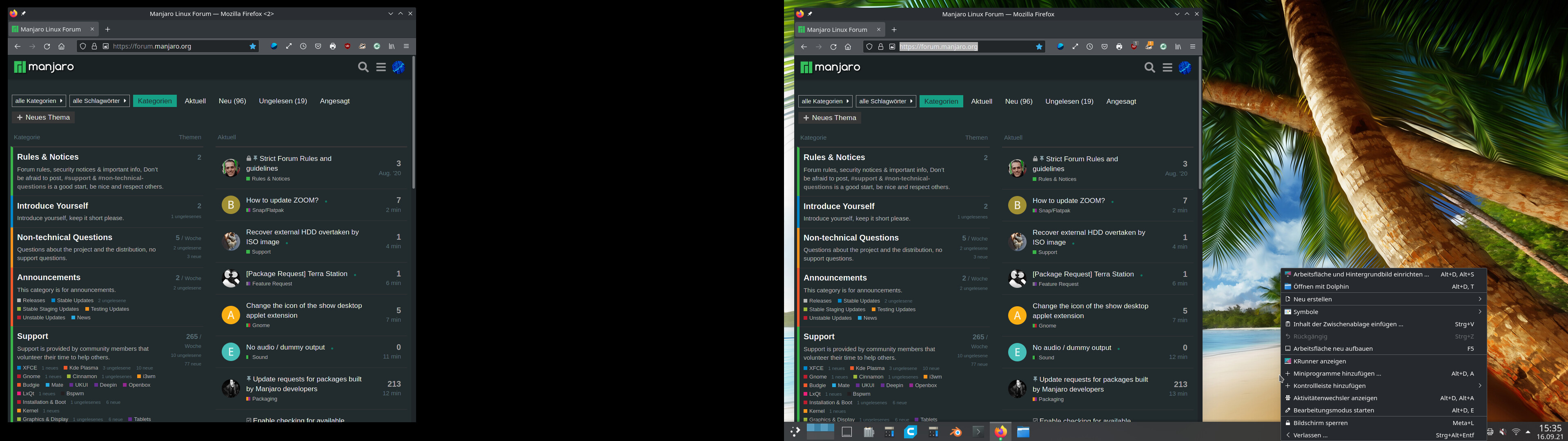 KDE PLasma second Desktop-wallpaper stays black & no menu - Graphics &  Display - Manjaro Linux Forum