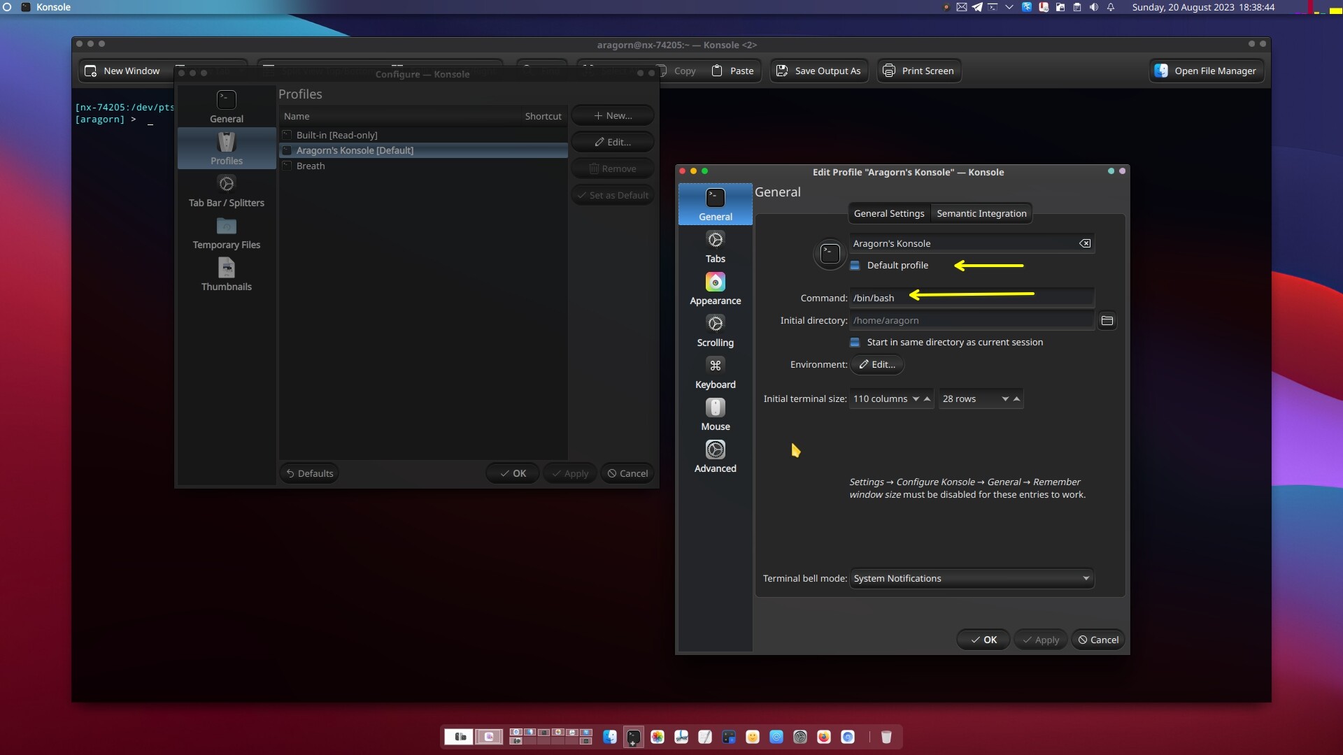 Cannot get working bash as default shell in terminal KDE Plasma